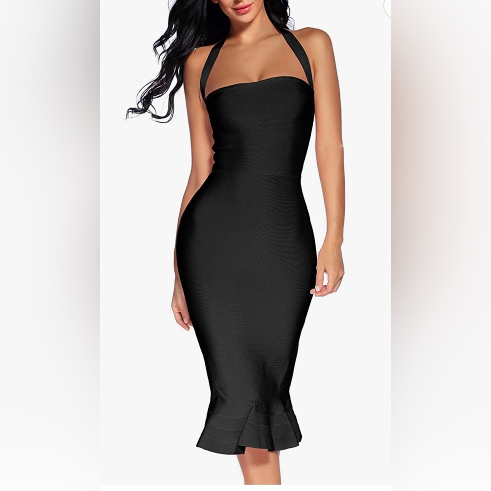 V Neck Halter Fishtail Bandage Bodycon Dress - NEW WITH TAGS